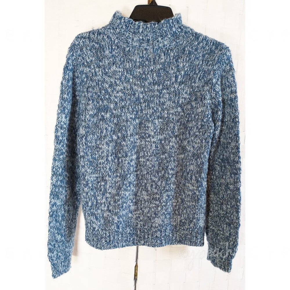 Tribeca Studio Sweater Small Blue Vintage Bouclé Mock Turtleneck Coastal Grandma